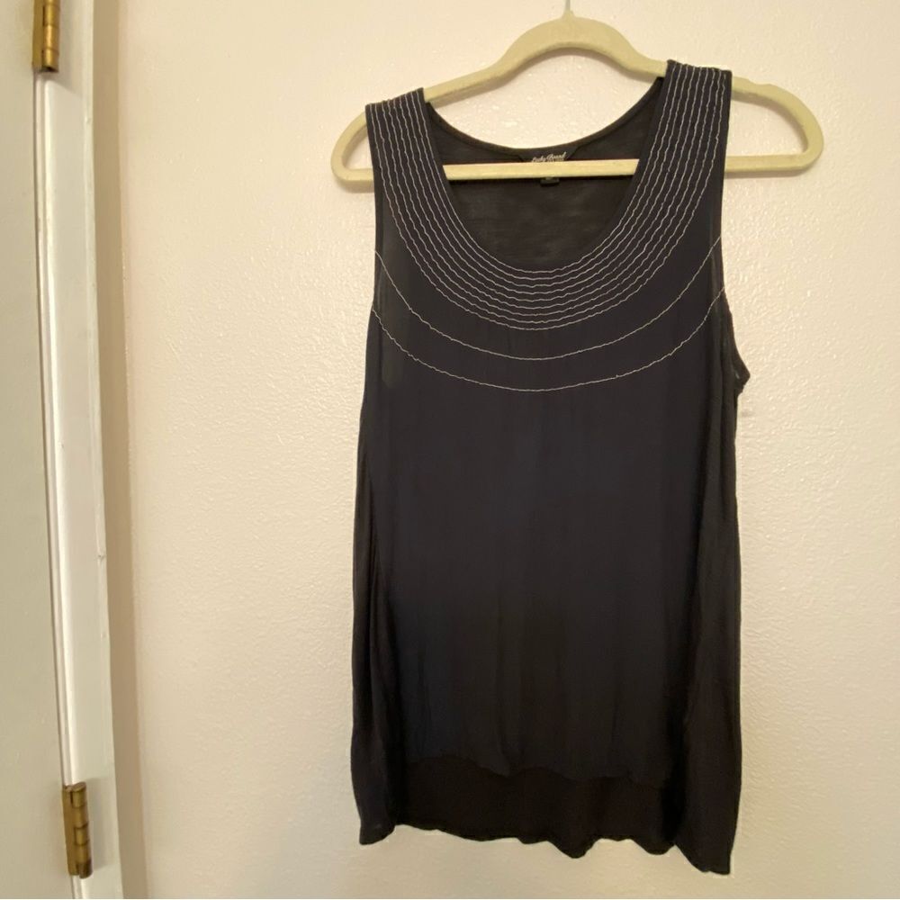 Lucky Brand boho Y2K black 100% viscose sleeveless blouse top romantic goth -M - Picture 3 of 11